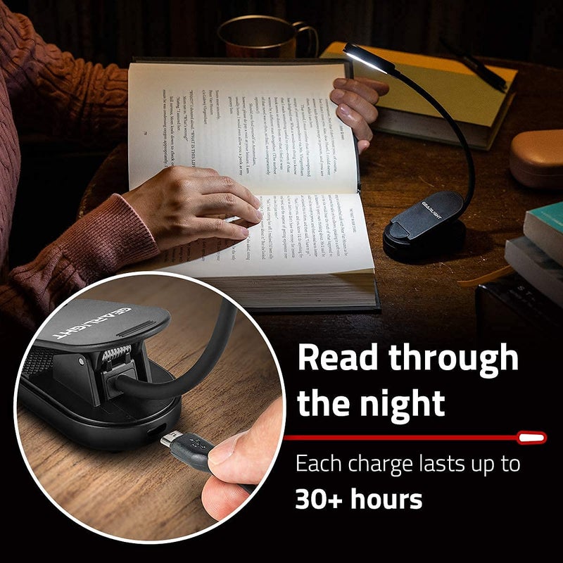 GearLight Rechargeable Book Light for Reading in Bed - Adjustable LED Clip-on Lamp with 3 Light Modes - Rechargeable, Flexible Neck Reading Light for Books, Laptops, and More - Black - (Pack of 2) - Image 3